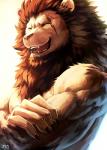 anthro eyes_closed fur hair male simple_background solo sky_gomi felid lion mammal pantherine 2017