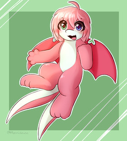 2_tails ambiguous_gender hair heterochromia multi_tail pink_hair solo tail wings rockii mythology luna_eclipsa dragon humanoid mythological_creature mythological_scalie scalie 2024 hi_res