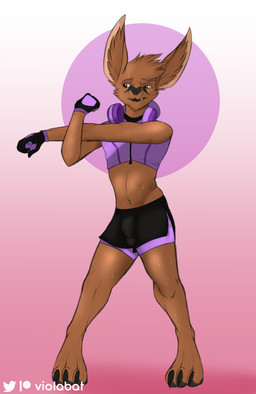 abstract_background anthro bodily_fluids bulge clothed clothing crossdressing detailed_bulge electronics femboy genital_outline headgear headphones headset hoodie male penis_outline solo stretching sweat topwear viola_bat viola_bat_(character) bat felid hybrid lion mammal pantherine absurd_res hi_res