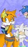 anthro blush clothing crossgender female gloves group half-closed_eyes handwear heart_symbol male narrowed_eyes naughty_face trio last69skulls sega sonic_the_hedgehog_(series) miles_prower silver_the_hedgehog sonic_the_hedgehog canid canine eulipotyphlan fox hedgehog mammal hi_res