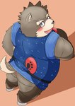 anthro asian_clothing blush butt clothing east_asian_clothing fundoshi happi_(clothing) japanese_clothing looking_back male paper_fan scar solo underwear inunodaidokoro lifewonders tokyo_afterschool_summoners moritaka_(tas) canid canine canis domestic_dog mammal hi_res