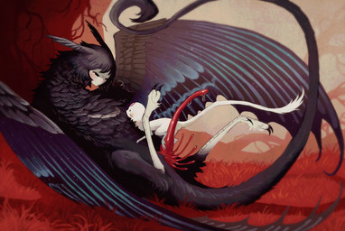 ambiguous_feral ambiguous_gender animal_genitalia avian_feet black_claws black_eyes black_talons blue_wings bodily_fluids chest_tuft claws detailed_background duo feathered_ears feathers female female/ambiguous feral feral_on_feral forehead_gem fur gem genital_fluids genitals interspecies larger_feral looking_at_another lying membrane_(anatomy) membranous_wings on_back outside penis pseudo-penis purple_body purple_feathers purple_tail red_grass roots scutes size_difference smaller_ambiguous smaller_feral tail tuft unusual_anatomy unusual_genitalia unusual_penis white_body white_face white_fur white_scutes white_tail wings jejejunum european_mythology greek_mythology mythology secret_(jejejunum) whisper_(jejejunum) avian dragon feathered_dragon feathered_scalie fraid_(species) harpy mythological_avian mythological_creature mythological_scalie nethermare scalie spirit 2025 detailed hi_res