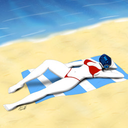 anthro beach big_breasts bikini breasts charging clothed clothing female machine outside red_bikini red_clothing red_swimwear sea seaside solo summer sun sunbathing swimwear two-piece_swimsuit water white_body hermip jana_(jana's_lab) protogen 1:1 hi_res