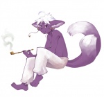 anthro clothed clothing kiseru male piercing smoke smoking smoking_pipe solo tail tobacco topless vu06 canid canine mammal hi_res