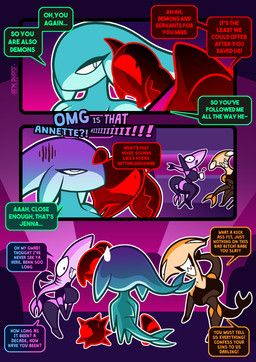 ambiguous_gender annoyed anthro big_breasts black_clothing black_legwear black_leotard black_thigh_highs breasts clothing dialogue dorsal_fin female feral fin furgonomics group head_tail legwear leotard nude nude_anthro nude_female pink_body profanity red_body speech_bubble spikes spikes_(anatomy) tail tail_clothing tail_fin tail_stocking teal_body text thigh_highs yellow_body rem_phase annette_(rem_phase) clyde_(rem_phase) gino_(rem_phase) gorb_(rem_phase) jenna_(rem_phase) kenzie_(rem_phase) aquatic arthropod asterozoan carpet_shark crab crustacean decapod demon echinoderm echinozoan fish ginglymostomatid mackerel_shark mako_shark malacostracan nurse_shark sea_urchin shark starfish white_shark 2025 absurd_res comic digital_media_(artwork) english_text hi_res male_(lore)