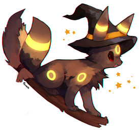 ambiguous_gender black_body black_fur broom broom_riding cheek_tuft chest_tuft cleaning_tool clothing cute_fangs daww facial_tuft fangs feral fur glowing glowing_markings hat headgear headwear markings open_mouth open_smile painterly red_eyes simple_background sitting smile solo star teeth text tuft white_background witch_hat yellow_markings foxlett nintendo pokemon eeveelution generation_2_pokemon pokemon_(species) umbreon 2017 artist_name full-length_portrait portrait signature
