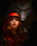 angry black_background black_body black_claws black_fur blue_eyes cape claws clothing duo female fur green_eyes guardian hair hand_on_shoulder long_hair looking_at_viewer male nude realistic red_hair simple_background chris_scalf fairy_tales little_red_riding_hood_(copyright) big_bad_wolf little_red_riding_hood canid canine canis human mammal wolf 2016 4:5 absurd_res bust_portrait detailed digital_media_(artwork) hi_res portrait