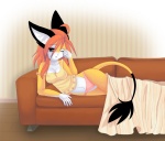 anthro bedding blanket clothed clothing drowsy female navel off_shoulder panties pink_clothing pink_panties pink_underwear solo tail tail_tuft tuft underwear luna777 taratsu_(character) moondog