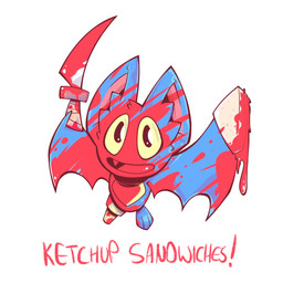 anthro blue_body blue_fur bread chibi female food fur humor ketchup knife misleading_thumbnail pegleg sandwich_(food) solo text mhazaru_(artist) cartoon_network mao_mao:_heroes_of_pure_heart adorabat bat mammal 1:1 english_text