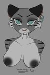 :3 anthro anthrofied areola blue_eyes breasts ear_piercing ear_ring eyelashes fangs female markings nipples piercing pupils ring_piercing sabertooth_(anatomy) slit_pupils solo striped_markings stripes teeth cumcadaver blue_sky_studios ice_age_(series) shira_(ice_age) felid mammal prehistoric_species saber-toothed_tiger 2024 absurd_res digital_drawing_(artwork) digital_media_(artwork) hi_res