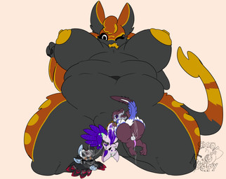 3_fingers 3_toes 4_characters 4_ears anthro balls belly big_belly big_breasts black_belly black_body black_breasts black_claws black_ears black_face black_feathers black_inner_ear black_legs black_sclera black_wings bodily_fluids breasts brown_body brown_butt brown_eyewear brown_feathers brown_feet brown_goggles brown_legs brown_tail_feathers brown_tail_tuft butt claws dipstick_tail eyes_closed eyewear eyewear_on_head feather_hair feathered_wings feathers feet female female_anthro finger_claws fingers genital_fluids genitals goggles goggles_on_head golden_insides golden_mouth golden_pussy golden_vulva green_claws green_eyes group hair herm huge_breasts inner_ear_fluff intersex kneeling kneeling_on_ground larger_anthro larger_female larger_nude looking_at_viewer low-angle_view macro_anthro macro_female male markings multi_ear navel nipples non-mammal_areolas non-mammal_breasts non-mammal_navel non-mammal_nipples nude nude_anthro nude_female nude_herm nude_macro nude_male one_eye_closed open_mouth orange_body orange_ears orange_face orange_feathers orange_hair orange_legs orange_wings overweight overweight_anthro overweight_female penis pink_penis pseudo_hair puffy_nipples purple_body purple_eyes purple_feathers purple_inner_ear_fluff purple_tail purple_tail_feathers purple_wings red_hair red_wings simple_background size_difference smaller_anthro smaller_herm smaller_intersex smaller_male smaller_nude solo tail tail_markings tail_tuft tan_background toes tuft unbirthing vaginal vaginal_fluids vore vulva white_background white_balls white_claws white_ears white_eyes white_hands white_head white_inner_ear white_inner_ear_fluff wide_hips winged_arms wings yellow_body yellow_feathers yellow_tail_tip yellow_vulva smolreapy calytrix_(spearsmint) kayu_(wyldfyrteam) straii_(onzia_synvix) wyrmlet avali avian absurd_res hi_res female_(lore) herm_(lore) male_(lore)