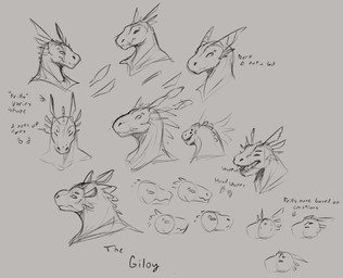 4_eyes ambiguous_anthro ambiguous_gender anthro closed_smile head_spikes horn mouth_closed multi_eye open_mouth simple_background smile solo spikes spikes_(anatomy) text jezzlen scalie bust_portrait english_text hi_res monochrome portrait sketch sketch_page