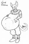 anthro belly big_belly clothing ear_piercing hairless hand_on_belly male male_pred piercing simple_background solo vore mamerui omaewamoshindeiru dragon_ball dragon_ball_super beerus domestic_cat felid feline felis hairless_cat mammal sphynx_(cat) monochrome