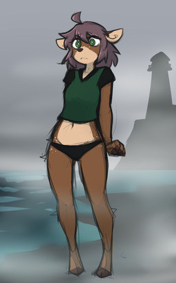 anthro biped breasts clothed clothed_anthro clothed_female clothing countershade_torso countershading female fingers front_view fur hair hooves navel outside panties shirt solo standing topwear underwear mewgle deer mammal 2026 digital_drawing_(artwork) digital_media_(artwork) hi_res