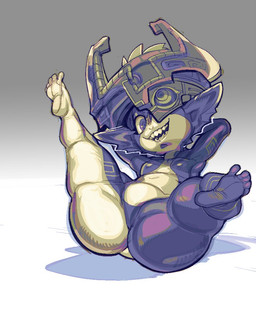 armor belly big_butt breasts butt clothing featureless_breasts featureless_crotch feet female fused_shadow gradient_background grey_background hair hands_behind_head headgear headwear helmet legs_up lying not_furry null one_eye_obstructed open_mouth open_smile sharp_teeth shortstack shortstack_female simple_background slightly_chubby small_breasts smile soles solo spread_legs spreading teeth thick_thighs submarine_screw nintendo the_legend_of_zelda twilight_princess midna humanoid imp twili 2021 monochrome