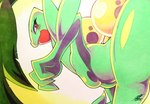 anthro blush blush_lines breasts butt eyelashes featureless_breasts female green_body green_skin grey_eyes looking_back open_mouth solo tongue 025aki nintendo pokemon generation_3_pokemon pokemon_(species) reptile scalie sceptile 2024 absurd_res dated hi_res signature