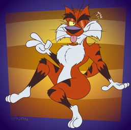3_toes 4_fingers abstract_background anthro arched_back arm_support arm_tuft belly bent_leg big_butt biped black_eyebrows black_nose black_stripes butt casual_nudity cheek_tuft chest_tuft chin_tuft curvy_figure eyebrows facial_tuft feet fingers fluffy fluffy_chest fur gesture gloves_(marking) grin grinning_at_viewer hand_gesture head_tuft humanoid_hands humanoid_heel knee_tuft leg_markings leg_tuft lines_drawn looking_at_viewer male markings mischievous mischievous_smile multicolored_body multicolored_fur nude one_eye_closed one_eye_half-closed orange_body orange_fur pattern_background paws pecs plantigrade playful playful_face pose raised_eyebrow raised_heel scut_tail short_tail shoulder_tuft simple_background sitting small_tail small_waist smile smiling_at_viewer smirk smirking_at_viewer socks_(marking) solo sound_effects striped_background striped_body striped_fur striped_markings striped_tail stripes tail tail_markings thick_eyebrows tiptoes toes tongue tongue_out toony tuft two_tone_body two_tone_fur v_sign wasp_waist whiskers white_belly white_body white_chest white_feet white_fur white_hands wide_hips wink winking_at_viewer yellow_sclera gavanzude adventures_from_the_book_of_virtues pbs socrates_the_bobcat bobcat felid feline lynx mammal 2025 alternate_version_at_paywall colored digital_drawing_(artwork) digital_media_(artwork) flat_colors hi_res pinup signature