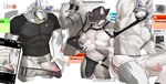 abs anthro athletic_wear balls black_nose bodily_fluids bottomwear bulge clothed clothing clothing_lift detailed_bulge emoji erection exhibitionism fur genitals grey_body grey_fur gym_bottomwear gym_shorts hat headgear headwear humanoid_genitalia jockstrap kemono livestream male muscular muscular_anthro muscular_male pecs penis shirt shirt_lift shorts solo straps sweat sweatdrop tank_top text tongue tongue_out topwear translucent translucent_clothing translucent_underwear underwear white_body white_fur sohungr599123 larmort_w_(sohungr599123) canid canine canis mammal wolf english_text hi_res