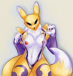 anthro breasts clothing female futatsudomoe one-piece_swimsuit sling_bikini solo swimwear symbol symbol_on_thigh thick_thighs tomoe_(symbol) wide_hips tt3trop4ck bandai_namco digimon digimon_(species) renamon absurd_res hi_res