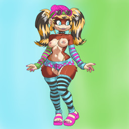 alternative_fashion anthro armwear clothing collar eyewear female glasses heart_glasses leggings legwear nipple_piercing nipples piercing raccoon_tail_hair scene_(fashion) solo spiked_collar spikes rlykewl donkey_kong_(series) nintendo tiny_kong ape chimpanzee haplorhine kong mammal pan_(genus) primate 1:1 absurd_res hi_res