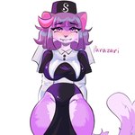 1:1 anthro bite biting_lip biting_own_lip blush clothing cosplay costume domestic_cat ears_up felid feline felis female flustered front_view fur hi_res looking_at_viewer mammal masyunya_(vkontakte) multicolored_body multicolored_fur nun nun_outfit parazari purple_body purple_eyes solo standing tail two_tone_body two_tone_fur vkontakte