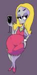 alcohol beverage blonde_hair breasts cleavage clothed clothing dress female hair holding_glass holding_object lipstick makeup not_furry solo thick_thighs wide_hips unknown_artist american_dad roger_smith alien alien_humanoid humanoid roswell_grey