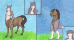 anthro armless duo hooves male tail what what_has_science_done kairithekat canid canine canis equid equine horse mammal reverse_taur taur wolf traditional_media_(artwork)