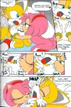 amy_rose anthro blush breasts butt canid canine comic dialogue duo english_text eulipotyphlan female fox genitals hair hedgehog karate_akabon kissing licking male male/female mammal miles_prower nipples nude open_mouth pink_body pussy raised_tail sega sonic_the_hedgehog_(series) tail text tongue tongue_out