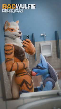 5_fingers animal_genitalia animal_penis anthro anthro_on_anthro anthrofied balls bathroom bathroom_sex biped black_nose blue_balls blue_body blue_fur canine_genitalia canine_penis cellphone claws digitigrade door dryer duo electronics fellatio fingers fluffy fur genitals gloves_(marking) hair hand_on_belly holding_object holding_phone knot knot_root looking_at_viewer male male/male male_anthro markings mirror neck_tuft nude open_mouth oral orange_body orange_fur pawpads paws penile penis phone pokemorph public public_exposure public_nudity public_restroom public_sex realistic reflection restroom_stall selfie sex sheath sink smartphone smile soap_dispenser standing standing_sex striped_body stripes taking_picture tan_body tan_fur text tile tile_wall toilet toilet_paper trash trash_can tuft urinal wall_(structure) whiskers white_body white_whiskers red_wulfie nintendo pokemon luke_(red_wulfie) ray_(red_wulfie) arcanine canid canine canis generation_1_pokemon generation_4_pokemon lucario mammal pokemon_(species) 3d_(artwork) 4k 9:16 absurd_res blender_(artwork) blender_cycles_(artwork) digital_media_(artwork) hi_res url watermark