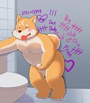 4_toes ahegao anthro bathroom bent_legs blush duo eyebrows fangs feet fur half-closed_eyes looking_pleasured male male/male markings masturbation moon_(marking) narrowed_eyes open_mouth orange_body orange_fur public public_restroom public_sex public_use raised_tail restroom_stall sex slightly_chubby slightly_chubby_male tail tally_marks teeth text toes toilet tongue western_tally_marks aciag yueshi_(sinei1234) canid canine canis domestic_dog mammal 2023 english_text hi_res