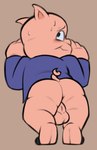 against_surface anthro anus balls bent_over bodily_fluids butt clothed clothing genitals looking_at_viewer male partially_clothed pink_body presenting presenting_hindquarters solo sweat bibbidy looney_tunes warner_brothers porky_pig domestic_pig mammal suid suine sus_(pig)