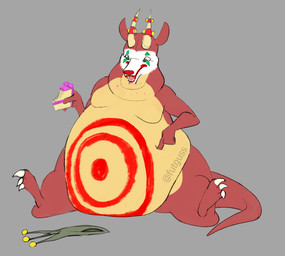anthro clown_makeup male overweight overweight_anthro overweight_male weight_gain kobold scalie