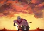 animated_skeleton bone cloud duo greyradian humanoid not_furry papyrus_(undertale) sans_(undertale) scarf skeleton sky smile sunset teeth undead undertale undertale_(series)