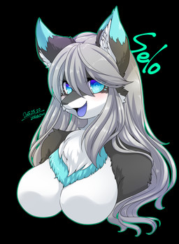 anthro black_background blue_body blue_eyes blue_fur breasts featureless_breasts female fur grey_hair hair kemono open_mouth simple_background solo tongue white_body white_fur lemoco mythology selo dragon furred_dragon furred_scalie mythological_creature mythological_scalie scalie 2015 dated digital_media_(artwork) shaded