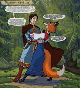 5_fingers anthro barefoot biped black_nose blue_clothing blue_dress boots cape caption clothed clothed_anthro clothed_female clothed_human clothed_male clothing countershade_face countershade_fur countershading dancing day detailed_background dialogue digitigrade dipstick_ears dipstick_tail dress duo ear_markings ears_up eyebrows eyelashes eyes_closed fallen_tree feet female female_anthro fingers folk_clothes footwear forest forest_background fully_clothed fully_clothed_anthro fully_clothed_female fully_clothed_human fully_clothed_male fur grass hand_on_hip happy hindpaw iris light linked_speech_bubble male male_human markings medieval_clothing multicolored_ears narrowed_eyes nature nature_background nobleman novgorad_republic open_mouth outside paws plant plantigrade pupils rock scabbard shoeless shoes snout speech_bubble sunlight tail tail_markings teeth text tree sir_paulus lisabeth_(lord_paulus) pavel_(sir_paulus) canid canine fox human mammal english_text hi_res story story_in_description