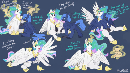 clothing dialogue duo eye_bags eye_color_transformation feathered_wings feathers female female/female feral flowing_mane hair horn magic multicolored_hair open_mouth ponysuit possession simple_background skinsuit tail telekinesis text tight_clothing tongue transformation transformation_sequence wings yawn zipper miramore european_mythology friendship_is_magic greek_mythology hasbro my_little_pony mythology princess_celestia_(mlp) animate_inanimate avian equid equine gryphon hippogriff living_clothing mammal mythological_avian mythological_creature mythological_equine winged_unicorn 16:9 2025 dated digital_media_(artwork) english_text hi_res signature widescreen