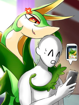 5_fingers ^o^ ambiguous_feral ambiguous_gender ambiguous_human annoyed bald behind_another bent_arm blurred_background bodily_fluids cellphone cross-popping_vein detailed_background duo electronics feral fingers glistening glistening_eyes green_body green_tail holding_cellphone holding_object holding_phone holding_smartphone inside larger_ambiguous larger_feral looking_at_another looking_at_object monotone_body motion_lines multicolored_body nervous nervous_sweat noseless open_mouth orange_eyes phone phone_screen pupils shaking shivering size_difference slit_pupils smaller_ambiguous smaller_human smartphone snout speech_bubble sweat tail tail_on_shoulder white_body white_sclera white_speech_bubble yellow_body p1sse1 nintendo pokemon twitter generation_5_pokemon human mammal pokemon_(species) serperior 2025 3:4 digital_media_(artwork) shaded soft_shading