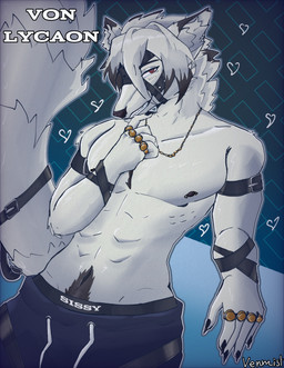 anthro belt black_body black_fur black_hair bottomwear clothing fur hair jewelry male necklace nipple_piercing nipples pants piercing ring_(jewelry) smile smirk solo straps sweatpants white_body white_fur white_hair venmist mihoyo zenless_zone_zero von_lycaon canid canine canis mammal wolf hi_res