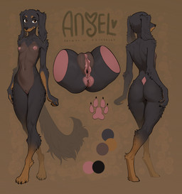 anthro anus black_body black_fur breasts brown_eyes butt clitoris digitigrade eyelashes female floppy_ears fluffy fluffy_ears fluffy_tail front_view fur genitals inner_labia large_labia_minora long_ears long_inner_labia long_tail looking_at_viewer nipples pink_nipples slim slim_anthro slim_female small_breasts solo tail tawny_fur vulva wetsealky angel_shadow canid canine canis dachshund domestic_dog hunting_dog long-haired_dachshund mammal absurd_res hi_res model_sheet