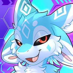 4_ears abstract_background ambiguous_gender anthro black_sclera chest_tuft fur looking_at_viewer multi_ear open_mouth open_smile red_eyes smile solo tuft rindeadsong avali 1:1 headshot_portrait icon portrait