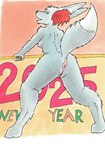 anthro anus butt female genitals holidays nude pokemorph pussy raised_tail solo tail nyghtmar3 new_year nintendo pokemon laura_(nyghtmar3) canid fennekin generation_6_pokemon mammal pokemon_(species) shiny_pokemon hi_res traditional_media_(artwork)