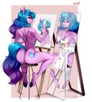 anthro artist blue_hair breasts brush butt clothed clothing curvy_figure cutie_mark female hair hooves horn legwear mirror mirror_selfie nude purple_body purple_eyes rear_view self_portrait selfie simple_background smile solo thick_thighs thigh_highs wide_hips zhadart hasbro mlp_g5 my_little_pony mythology izzy_moonbow_(mlp) equid equine horse mammal mythological_creature mythological_equine pony unicorn digital_media_(artwork) hi_res