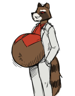 anthro belly belly_inflation big_belly bloated brown_body brown_fur fur inflation male solo sodiux guardians_of_the_galaxy marvel rocket_raccoon mammal procyonid raccoon hi_res