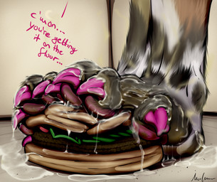 bodily_fluids claws cum cum_on_feet feet foot_focus genital_fluids macro micro paws smelly smelly_feet stepping stomping sweat sweaty_feet toes muffinvinvin gravie_gray african_wild_dog canid canine mammal absurd_res hi_res