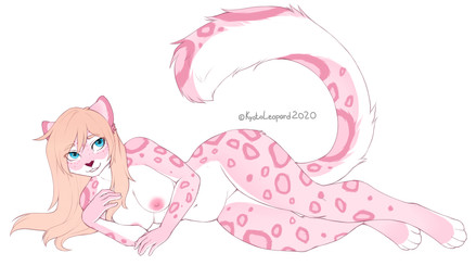 4_toes 5_fingers anthro areola belly blonde_hair blue_eyes breasts digitigrade feet female fingers fluffy fluffy_tail fur hair long_hair long_tail lying markings navel nipple_dip nipples nude on_side simple_background smile solo spots spotted_body spotted_fur tail toes white_background white_belly kyotoleopard ki_(kitsunewaffles-chan) felid leopard mammal pantherine 2020 absurd_res dated digital_media_(artwork) hi_res