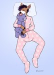 absurd_res ageplay anthro baby_bodysuit bedding bedding_background breasts clothing deer diana_(ominousfurry210) diaper diaper_under_clothing diaper_under_onesie dipstick_fingers ear_piercing eyebrow_piercing eyes_closed facial_piercing female floofnfluff fur hair hi_res high-angle_view holding_object holding_plushie hugging_plushie industrial_piercing infantilism lying mammal nose_piercing nose_ring object_in_mouth on_back onesie pacifier pacifier_in_mouth piercing pillow plushie purple_hair ring_piercing roleplay short_hair signature sleeping solo tan_body tan_fur teddy_bear