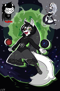 anthro anthrofied black_hair breasts clothed clothing eyewear female fur glasses hair looking_at_viewer red_sclera smile solo white_body white_fur lennoxicon hellaverse helluva_boss homestuck ms_paint_adventures mythology jade_harley loona_(helluva_boss) canid canid_demon canine canis demon domestic_dog hellhound mammal mythological_canine mythological_creature 2:3 aliasing binary_drawing digital_drawing_(artwork) digital_media_(artwork) hi_res