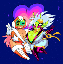 2_antennae antennae_(anatomy) big_breasts blush breasts cleavage clothed clothed_female clothed_human clothed_humanoid clothing collarbone duo eyelashes eyewear eyewear_on_head female female_human female_humanoid footwear gesture glistening glistening_breasts glistening_thighs gloves green_antennae green_body green_breasts green_ears green_skin hair hand_gesture handwear heart_symbol huge_breasts humanoid_pointy_ears long_hair looking_at_viewer not_furry one_eye_closed open_mouth open_smile orange_clothing orange_footwear orange_helmet pink_hair pointy_ears smile space star sunglasses sunglasses_on_head tan_body tan_breasts tan_skin thick_thighs v_sign voluptuous_female voluptuous_human voluptuous_humanoid white_clothing white_gloves white_hair white_handwear wide_hipped_female wide_hipped_human wide_hipped_humanoid wide_hips yellow_eyewear yellow_sunglasses theguywhodrawsalot valerie_(theguywhodrawsalot) alien alien_humanoid human humanoid mammal 2024 digital_media_(artwork) hi_res