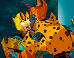 anthro blush cheetah_spots cute_fangs duo eyes_closed face_lick fangs grabbing_hand heart_symbol kissing licking machine male male/male spots surprise_kiss surprised_expression teeth tongue ppoliwrath hasbro takara_tomy transformers transformers:cyberverse bumblebee_(transformers) cheetor cheetah cybertronian felid feline humanoid mammal robot hi_res