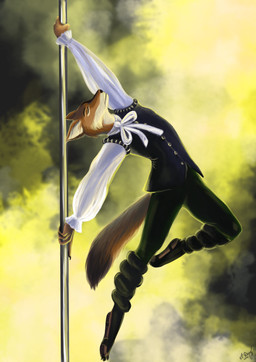 anthro dancing female pole pole_dancing solo alexandradane canid canine canis mammal wolf absurd_res hi_res